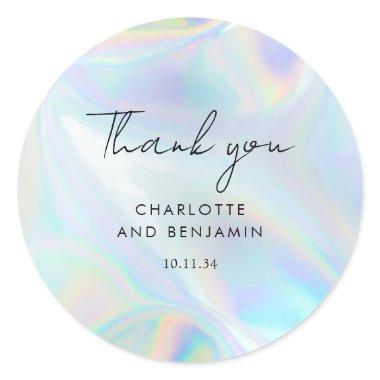 Holographic Modern and Minimalist Script Wedding Classic Round Sticker