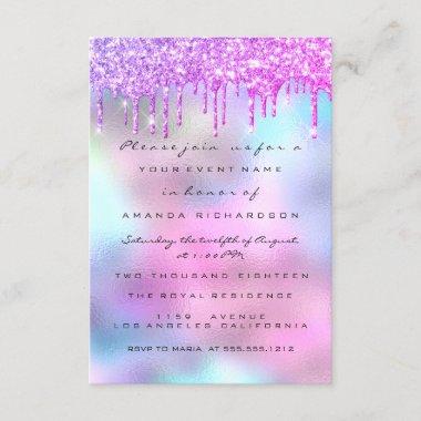 Holographic Pink Blue Bridal Shower Sweet 16th Invitations