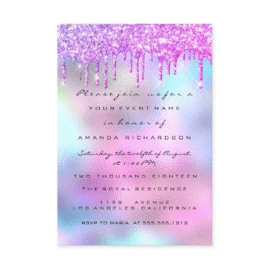 Holographic Pink Blue Bridal Shower Sweet 16th Invitations