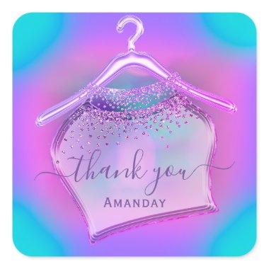 Holographic Pink Fashion Closet Boutique Logo Square Sticker