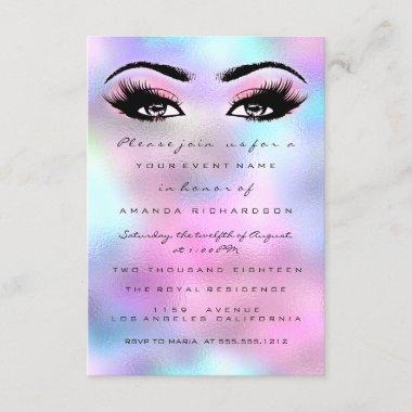 Holographic Pink Makeup Bridal Shower Sweet 16th Invitations