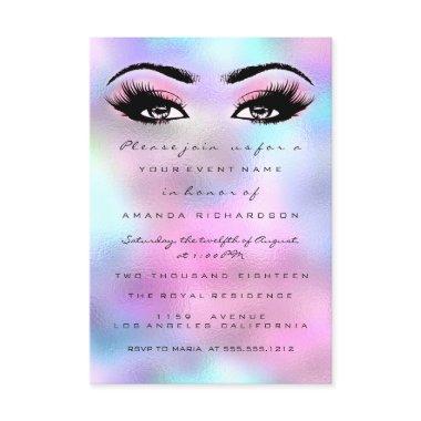 Holographic Pink Makeup Bridal Shower Sweet 16th Invitations