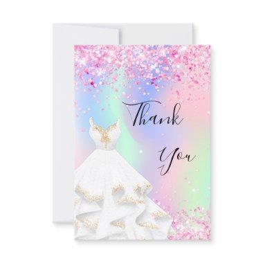 Holographic pink white dress thank you