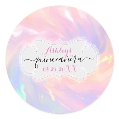 Holographic Princess Save The Date Quinceañera Classic Round Sticker