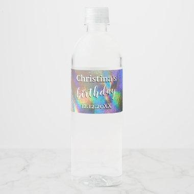 Holographic Rainbow Colors Birthday Party Weddings Water Bottle Label