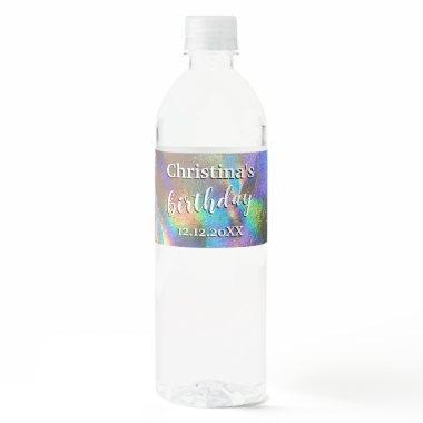 Holographic Rainbow Colors Birthday Party Weddings Water Bottle Label