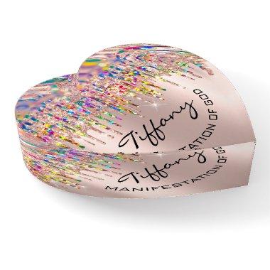 Holographic Rose Drips Name Meaning Heart Paperweight