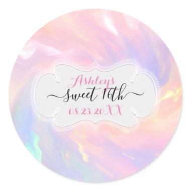 Holographic Sweet 16th Save The Date Quinceañera Classic Round Sticker