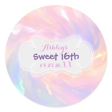 Holographic Sweet 16th save the Date Quinceañera Classic Round Sticker