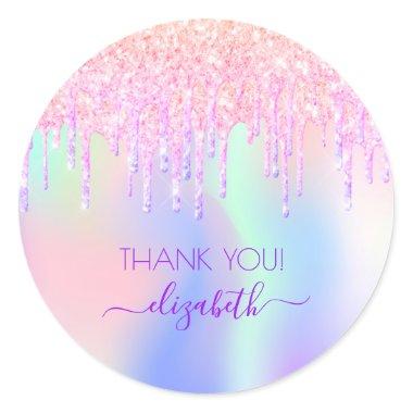 Holograpic unicorn glitter thank you bridal shower classic round sticker