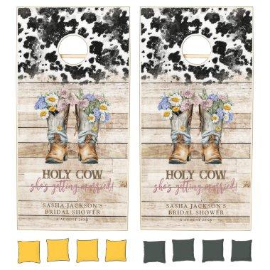 Holy Cow Floral Cowboy Boots Bridal Shower Cornhole Set