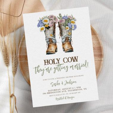Holy Cow Floral Cowboy Boots Wedding Couple Shower Invitations