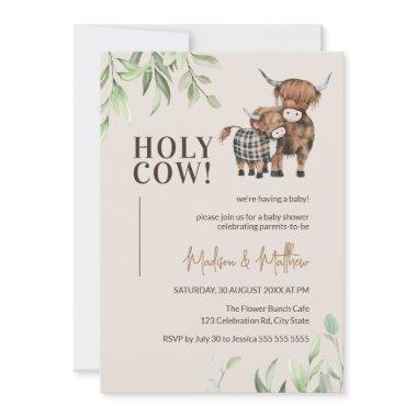 Holy Cow Greenery Rustic Farm Baby Shower Invitations