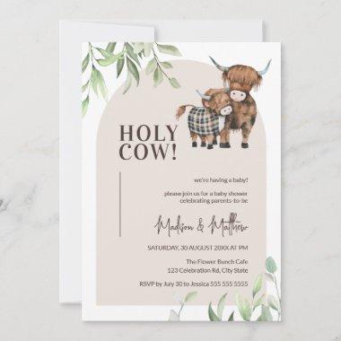 Holy Cow Neutral Arch Farm Highland Baby Shower Invitations