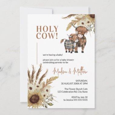 Holy Cow Sunflower Rustic Farm Baby Shower Invitations