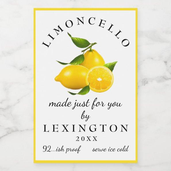 Homemade Limoncello Meyer Lemons Bottle Label |