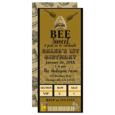 Honey Bee Beehive Birthday Party Event Ticket Invitations