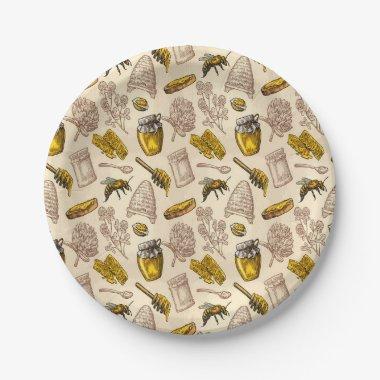 Honey Bee Beehive Vintage Organic Natural Rustic Paper Plates