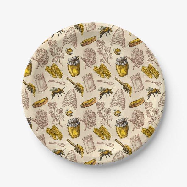 Honey Bee Beehive Vintage Organic Natural Rustic Paper Plates
