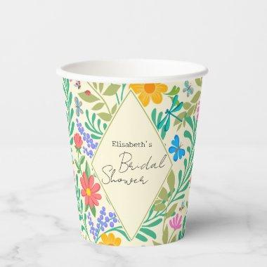 Honey Bee, Ladybug, Butterfly, Dragonfly & Flowers Paper Cups