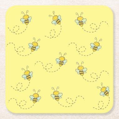 Honey Bee Square Paper Coaster