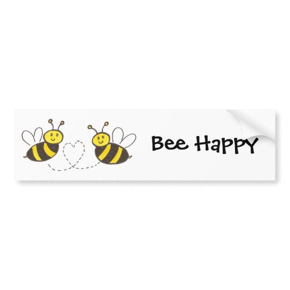 Honey Bees with Heart Bee Happy Bumper Sticker