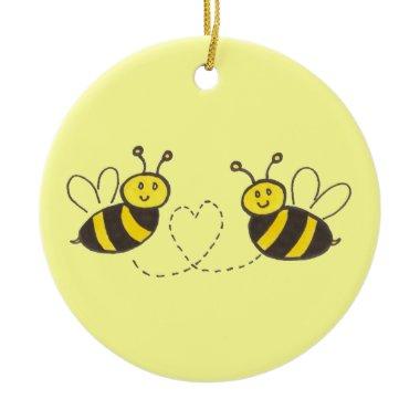 Honey Bees with Heart Ceramic Ornament