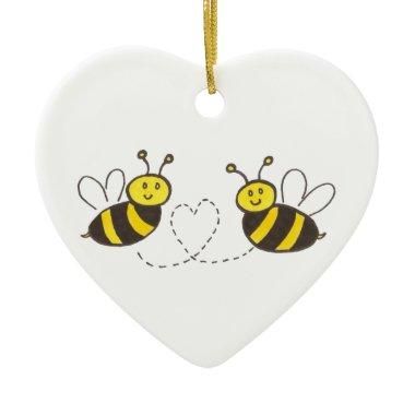 Honey Bees with Heart Ceramic Ornament