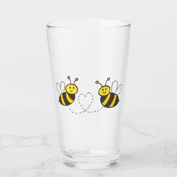 Honey Bees with Heart Cute Illustration Glass