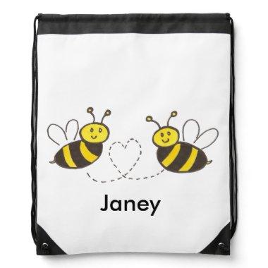 Honey Bees with Heart Drawstring Bag