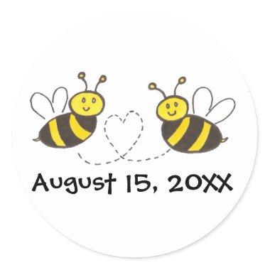 Honey Bees with Heart with Customizable Date Classic Round Sticker