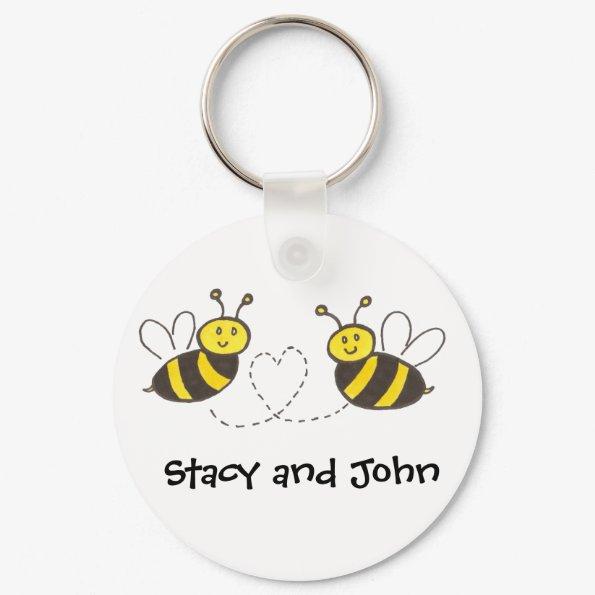 Honey Bees with Heart with Personalized Name Keychain