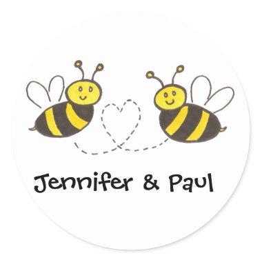 Honey Bees with Heart with Personalized Names Classic Round Sticker