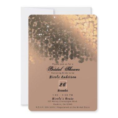 Honey Beige Champagne Golden Sparkle Lights Bridal Invitations