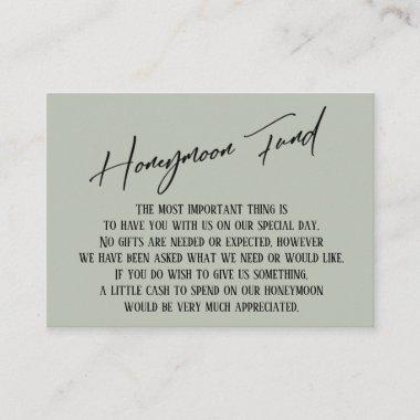 Honeymoon Fund Modern Handwriting Sage Green Enclosure Invitations