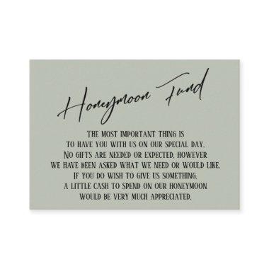 Honeymoon Fund Modern Handwriting Sage Green Enclosure Invitations