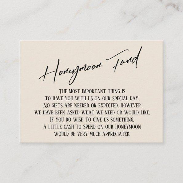 Honeymoon Fund Modern Handwriting Simple Cream Enclosure Invitations