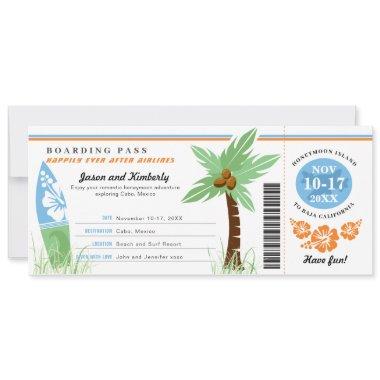 Honeymoon Gift Boarding Pass Palm Tree Surf Board Invitations