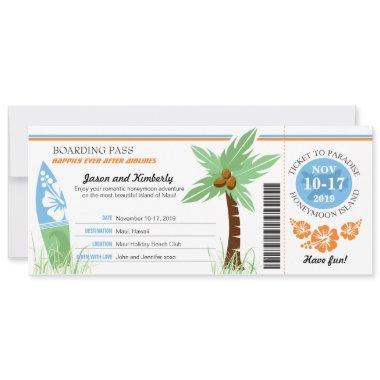 Honeymoon Gift Boarding Pass Palm Tree Surf Board