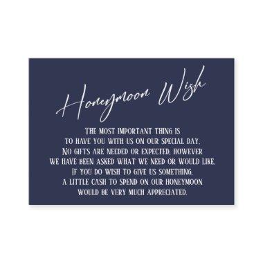 Honeymoon Wish Modern Handwriting Navy Blue Enclosure