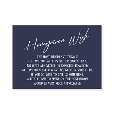 Honeymoon Wish Modern Handwriting Navy Blue Enclosure Invitations