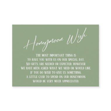 Honeymoon Wish Modern Handwriting Sage Green Enclosure Invitations