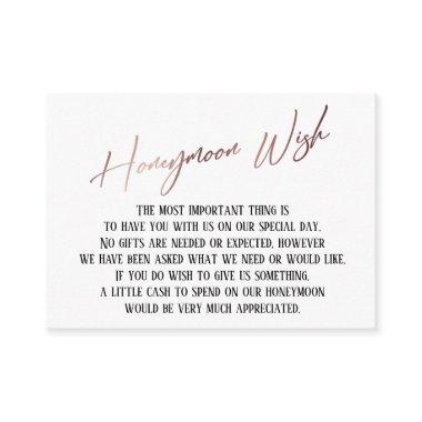 Honeymoon Wish Modern Rose Gold Handwriting Enclosure Invitations