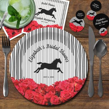 Horse and Red Roses Derby Bridal Shower Paper Plates