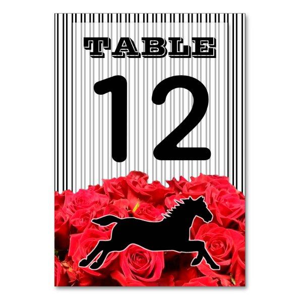 Horse, Black & White Stripes, Red Rose Derby Party Table Number