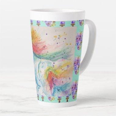 Horse Rainbow Unicorn Watercolour Aquua Latte Mug