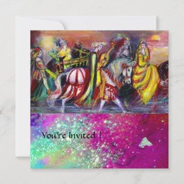 HORSE RIDERS IN NIGHT Pink Purple Blue Sparkles Invitations