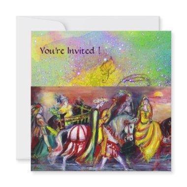 HORSE RIDERS IN NIGHT,yellow purple green sparkles