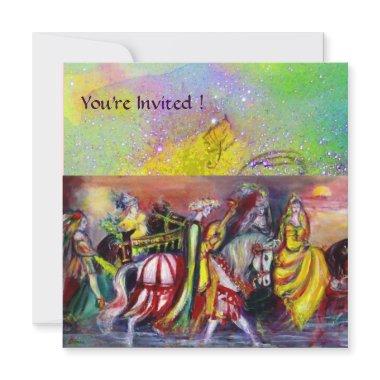 HORSE RIDERS IN NIGHT,yellow purple green sparkles Invitations