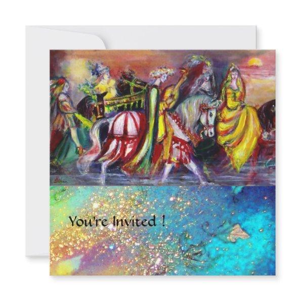 HORSE RIDERS ,MUSIC IN NIGHT, Gold Blue Gparkles Invitations